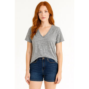 Women's PINK Gray V-Neck Short Sleeve Tee XS